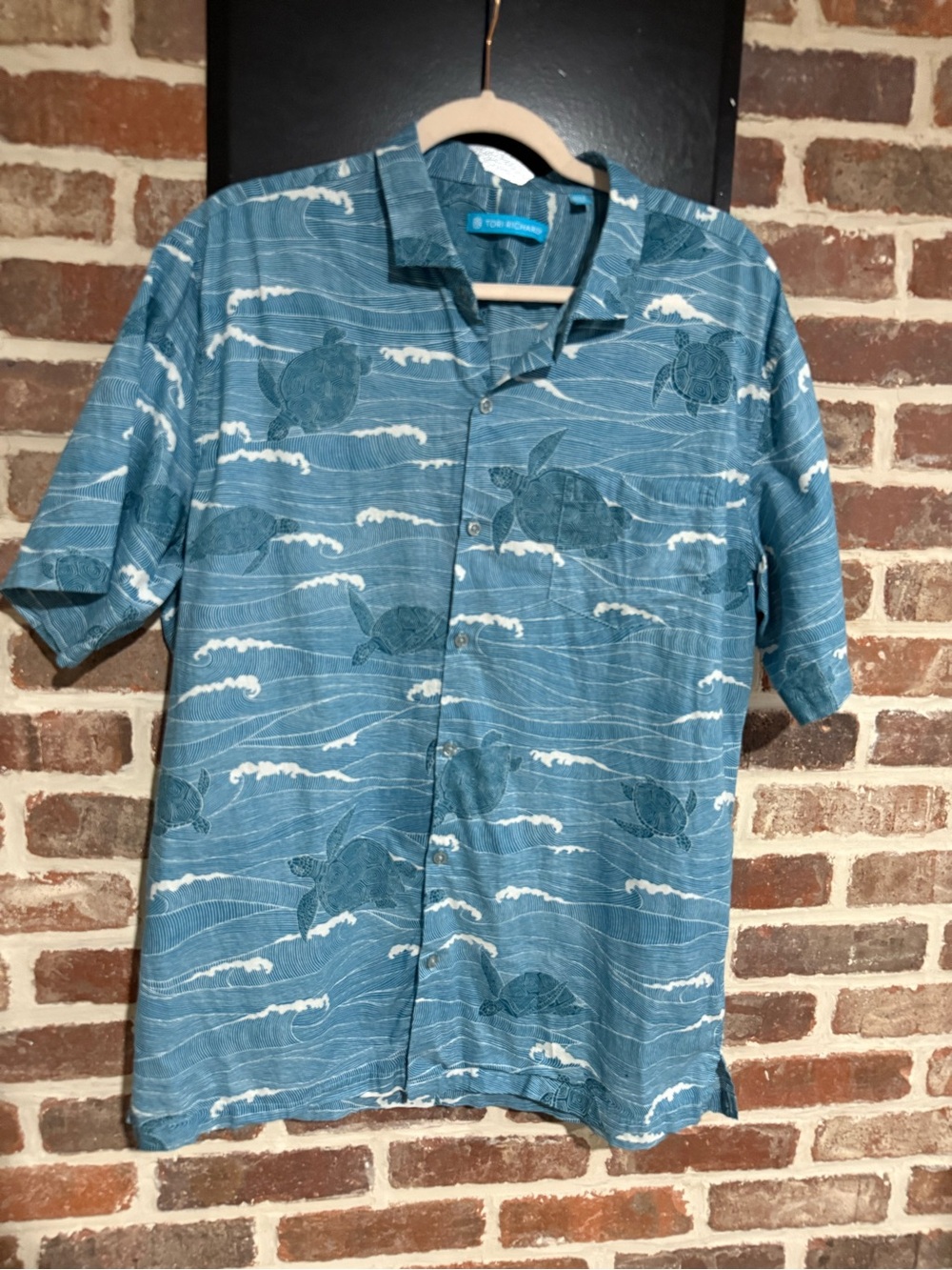 Tori Richard Teal Sea Turtle Print Short-Sleeve Button-Down Shirt